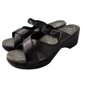 Dansko Sela Clog Sandals Wedge Slip On Shoes Size 41 US 10.5 / 11 Black Leather